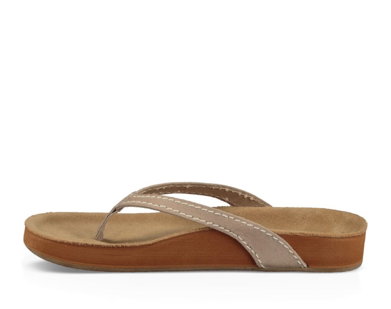 Sanuk She Loungy Leather Women's Flip Flops Beige | Canada 138TCE